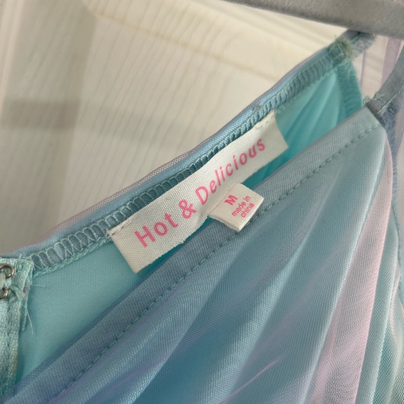 FREE w/ PURCHASE Multi-Color/ Pastel Rainbow Lined Mesh Bodycon Mini Dress - Picture 5 of 7